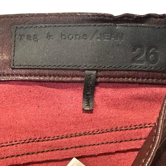 (Sold)RAG & BONE "THE LEATHER SKINNY" W1602L038DBL Women Size 26 WASHED BURGUNDY - Picture 7 of 12